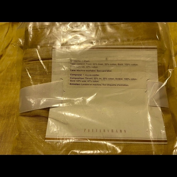 Two New Pottery Barn Linen Silk Trim Euro Shams, Praline/ Bed Warm Tan, 26” - Picture 7 of 8